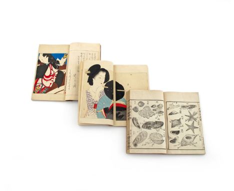 THREE ALBUMS OF JAPANESE PRINTS MEIJI 1868-1912 Depicting birds and animals, figures engaged in various pursuits, panoramic s