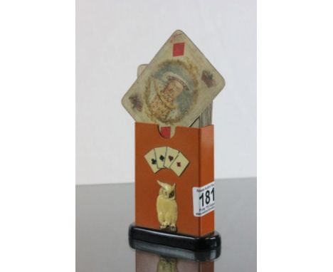 Art Deco Bakelite Card Case with Owl and Playing Card design filled with Vintage Playing Cards