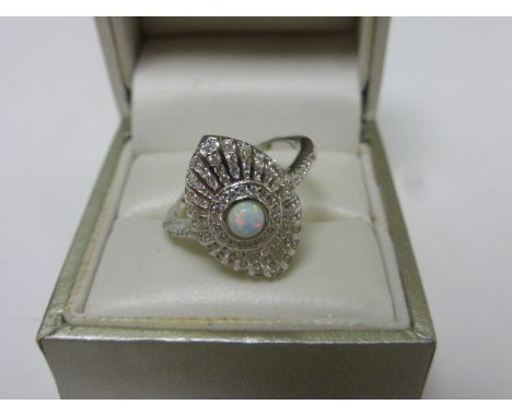 Silver CZ and Opal Art Deco Style Dress Ring