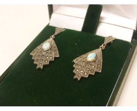 Pair of Silver and Opal Panel Earrings