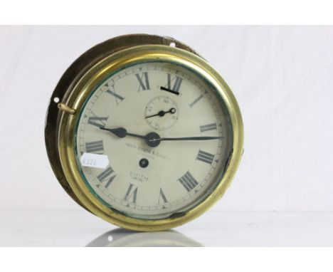 Vintage Smiths Empire key wind brass ships clock marked "John Bruce & Sons Ltd Liverpool" 