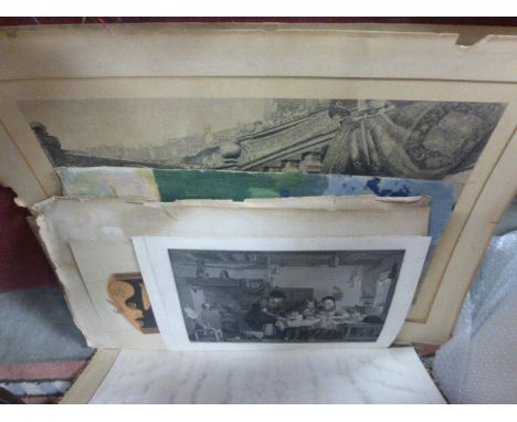 Vintage Portfolio containing numerous prints, Oils, Watercolours etc