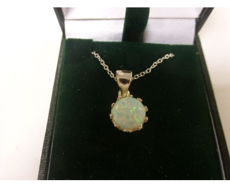 Silver and Large Opal Pendant on Silver Chain