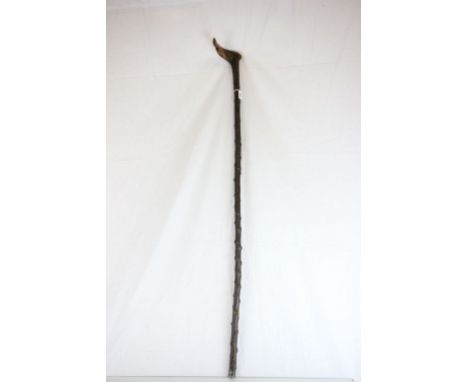 Walking Crook / Stick, carved in one section with the handle in the form of a fish