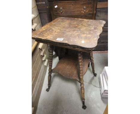 Victorian Oak Square Table on Bobbin Turned Legs with Metal Claw and Glass Ball Feet