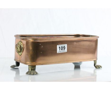 Copper Planter with Brass Lion Mask Handles and Claw Feet
