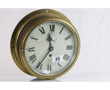 Key wind vintage brass cased ships clock