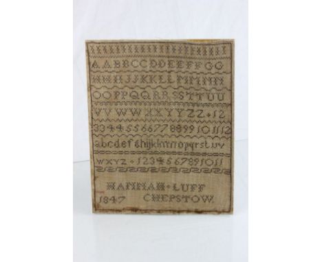 Victorian sampler dated 1847, mounted on board
