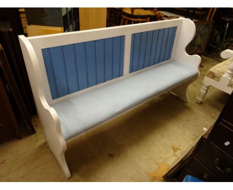 White and Blue Painted Pine Settle / Bench