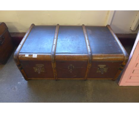 A banded steamer trunk
