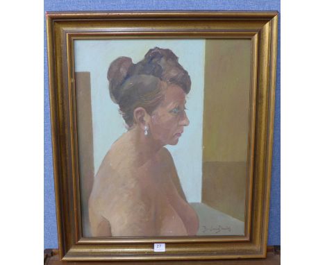 Barbara Davis, portrait of a female nude, oil on canvas, framed