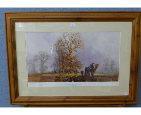 A David Shepherd signed limited edition print, Captain & Sergeant - The First Furrows of Autumn, framed