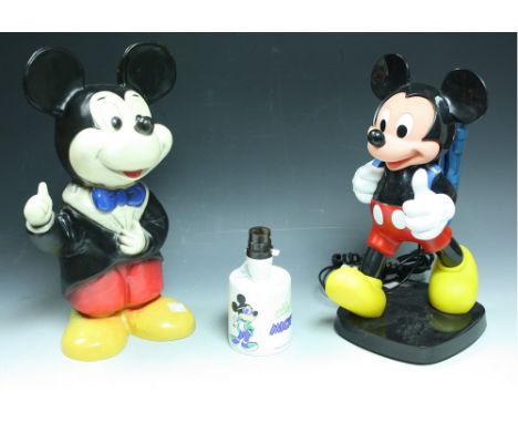 A TYCO Mickey Mouse telephone; a 1980's rubberoid Mickey Mouse table lamp; another, ceramic (3)