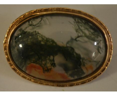 An opal old mounted moss agate brooch 