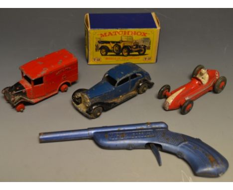 Toys and Juvenalia - a Dinky Maserati; a Royal Mail van; a Matchbox Daimler; a tinplate gun; etc