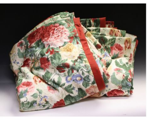 Textiles - a large pair of vintage Sanderson floral curtains, interlined