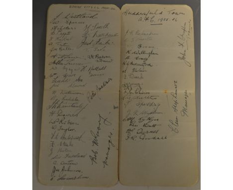 Sporting Interest - Football Autographs 1935-36 season, Stoke City and Huddersfield Town, folding book pages, inscribed in bl