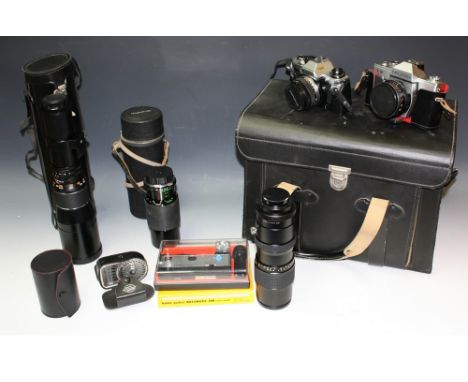 Photographic Equipment - cameras, a Praktica L2, an Olympus OM10; a Tokina zoom lens; a 6.3 400 zoom lens; a tripod; an Insta