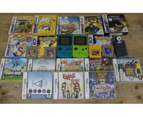 Two Nintendo Gameboy Color with 12 games and camera, together with eight Nintendo DS games. 