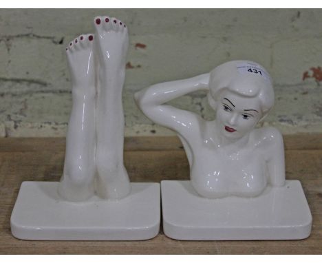 Carlton Ware Art Deco book ends in the form of a ladies bust and legs.  Condition: no signs of any damage or repairs.