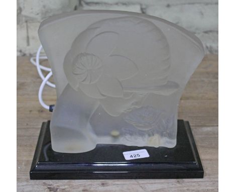 An Aat Deco style pressed glass light up ladies head in side profile on stand.  