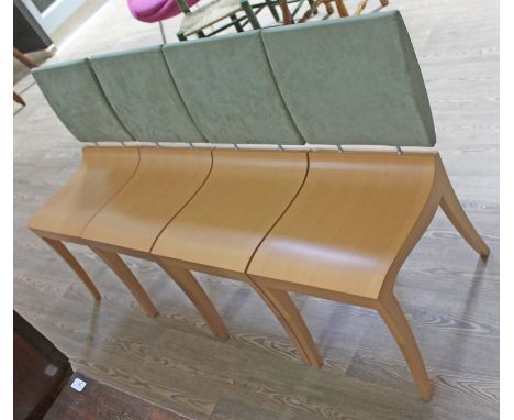 A set of four light wood and cloth back chairs designed by Thibault Desombre for Ligne Roset.  