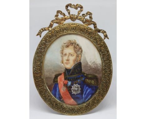 After Francois Gerard (French 1770-1837), portrait miniature depicting Marshal of the Empire Michel Ney (1769-1815), wearing 