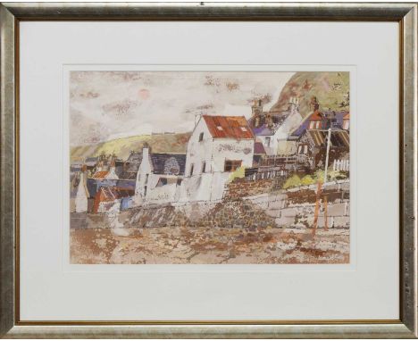 * LEONARD GRAY RSW (SCOTTISH 1925 - 2019), BUILDING WITH RED ROOF mixed media on paper, signed, titled labels versomounted, f