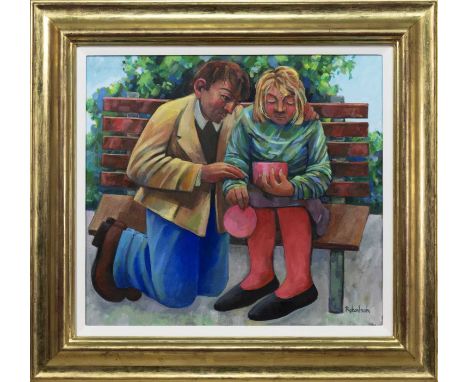 * JONATHAN ROBERTSON (SCOTTISH b. 1947), OUR LIFE  oil on canvas, signed, titled labels verso framed and under glass  image s