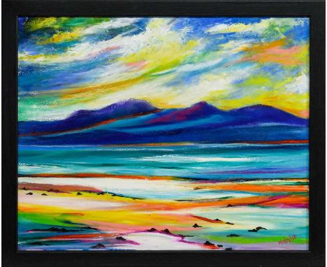 NATALIE SOUTER (SCOTTISH b. 1989), EVENING LIGHT AT HARRIS COAST oil on canvas, signed, further signed, titled and dated 2024