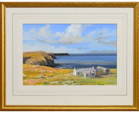 * DEREK G M MOWATT, CAITHNESS CROFT acrylic on board, signed, titled verso|mounted, framed and under glassimage size 22cm x 3