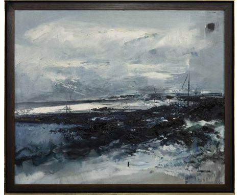 * JAMES SOMERVILLE (SCOTTISH b. 1936), WINTER SEA, ARISAIG  oil on canvas, signed framed  image size 62cm x 75cm, overall siz