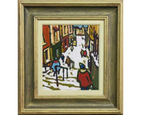 * JOAN GILLESPIE (SCOTTISH b. 1954),  WINTER SCENE, PARIS oil on board, signedframed and under glassimage size 29cm x 25cm, o