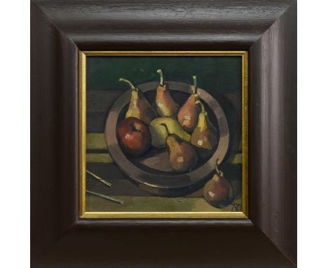 * ALEXANDER ROBB (SCOTTISH b. 1950), PEARS oil on canvas, initialled, titled and dated 1996 label versoframed and under glass