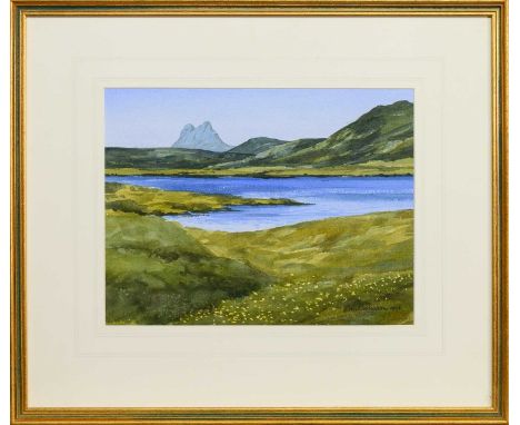 * JIM NICHOLSON (BRITISH 1924 - 1996), SUILVEN FROM ELPHIN watercolour on paper, signed, titled versomounted, framed and unde