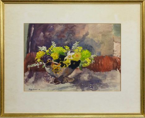 * MARY NICOL NEILL ARMOUR LLD RSA RSW RGI (SCOTTISH 1902 - 2000), PANSIES AND GLOBE FLOWERS watercolour on paper, signed and 