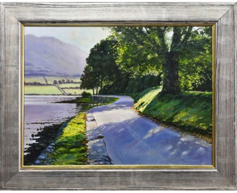 * ED HUNTER, EVENING, LOCH GOIL, ARGYLLSHIRE acrylic on canvas, signed, further signed, titled, and dated 1995 versoframed an