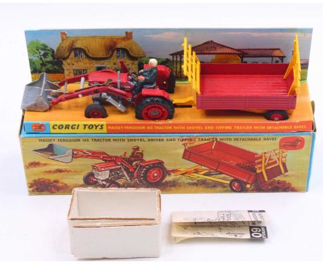 Corgi Toys gift set No. 9 Massey Ferguson 165 tractor &amp; shovel, with tipping trailer attachment, housed in the original s