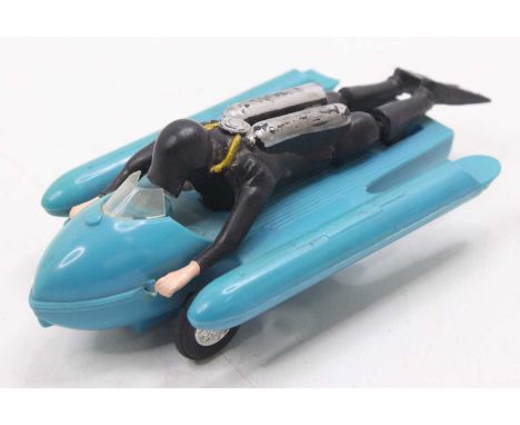 An FE Toys of Hong Kong No. 214 Sea Sled and Frogman, comprising of blue sea sled with chrome wire hubs and frogman figure, i