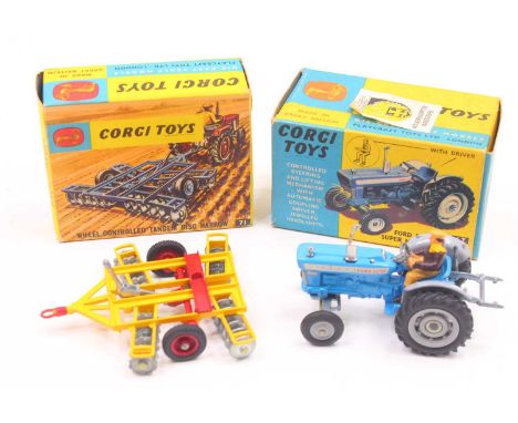 Corgi Toys No. 67 Ford 5000 Super Major Tractor finished in blue with grey hubs and driver figure, with instruction sheet, to