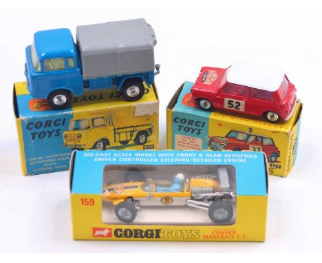 Corgi Toys Boxed diecast group, 3 examples to include No.159 Cooper Maserati F1 Car (NMM-BNM), Corgi BMC Mini Cooper S housed