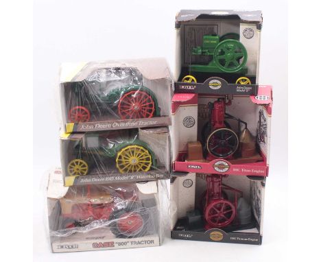 ERTL 1/6,1/8 and 1/16 scale group of 5 Farming Models and Machinery to include; No.4350 John Deere Model E, No.623 Case 800 T