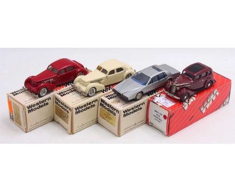 Western Models 1/43 scale white metal miniature group to include a WP100 1977 Aston Martin Lagonda, a WMS10 1937 Cord Custom 