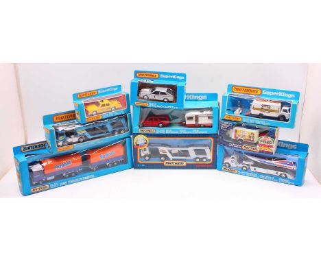 Matchbox group of 9 Diecasts to include; No. 95 Audi Quattro in silver, No. 19 Security Truck, No.79 Plymouth GF Taxi, No.10 