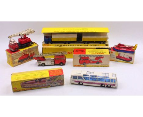 Dinky Toys group of 5 playworn diecasts to include; No.917 Mercedes Benz Truck and Trailer, No.956 Turntable Fire Escape, No.