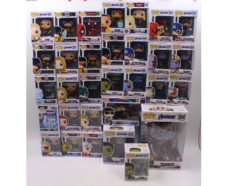 Funko Pop Vinyl group of 30 Marvel Figures to include; No.460 Thanos, No.480 Rescue, No.455 Ant-Man, No.431 Talos, No.479 Tho