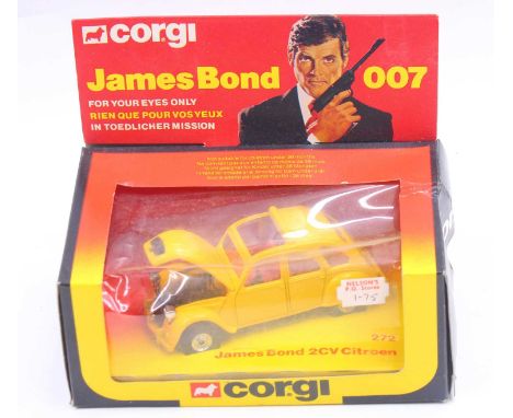 Corgi Toys, 272, James Bond 2CV Citroen, yellow body with red interior, housed in the original window box with header card