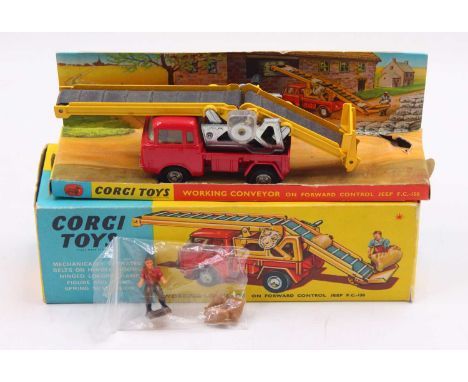 Corgi Toys No. 64 working conveyor on Ford Control Jeep comprising red body with yellow working conveyor with un perished con