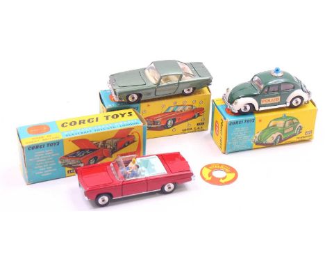 Corgi Toys group of 3 diecasts to include; No.246 Chrysler Imperial in red body with light blue interior and 2 figures, No.24