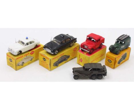 Dinky Toys group of 5 to include 269 Motorway Police Car, white body with driver figures, blue roof light and aerial, 255 Mer
